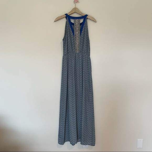 Collective Concepts Blue Geometric Print High Neck Maxi Dress - Picture 5 of 7